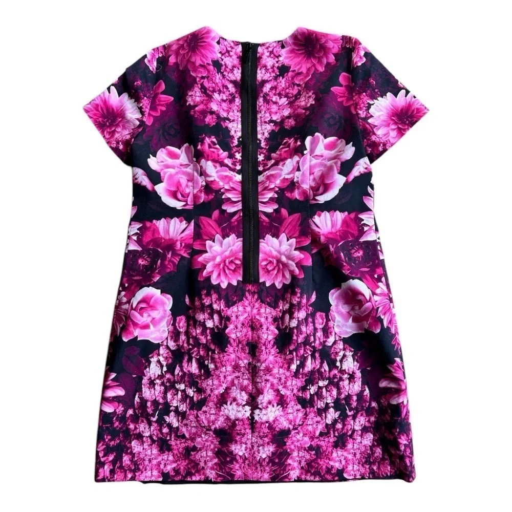 Michael Kors Kew Garden Floral Sheath Dress Short Sleeve Pink Zip Closure Sz 10